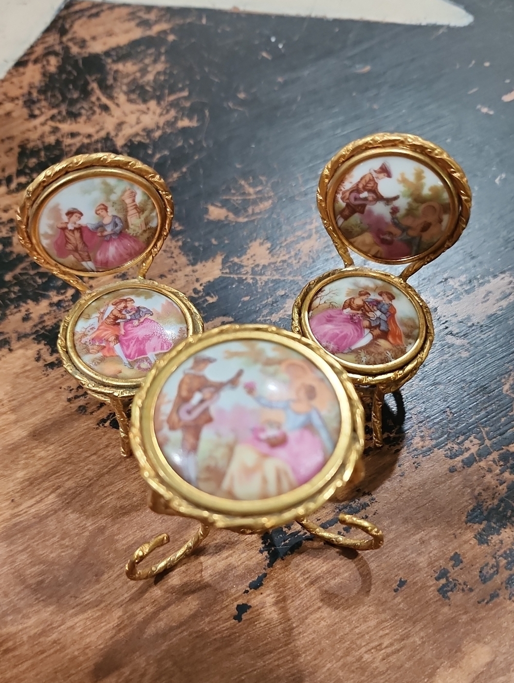 Vintage Limoges France Mini Furniture Set 3 Pc Porcelain Gold Tone Collectible!